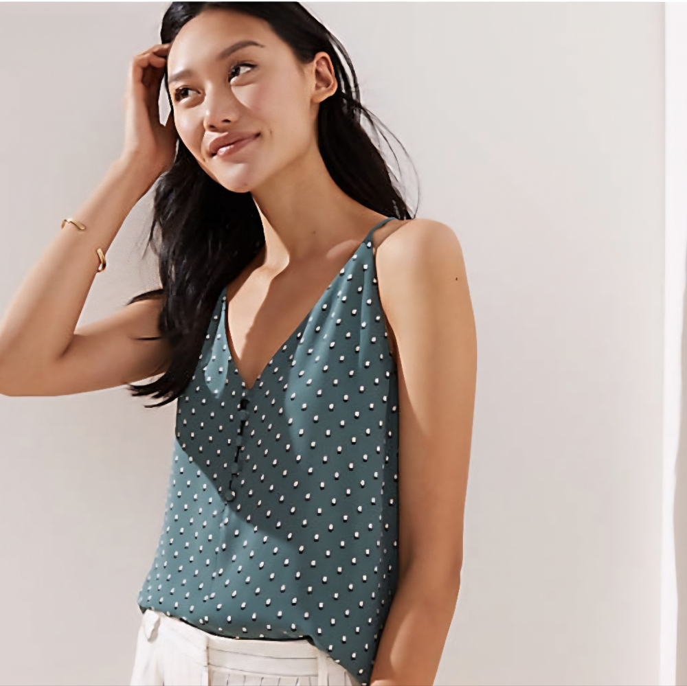LOFT Petite Green & Pink Floral Tank Top
